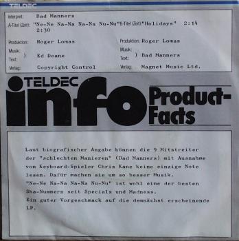 Bad Manners - Ne-Ne Na-Na Na-Na Nu-Nu / Holidays - 7"