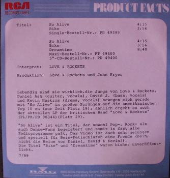 Love & Rockets  - So Alive / Bike - 7"