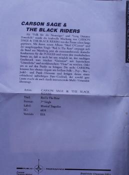 Carson Sage & The Black Riders	- Red Is The Rose / Freedom Come All 'Ye- 7"