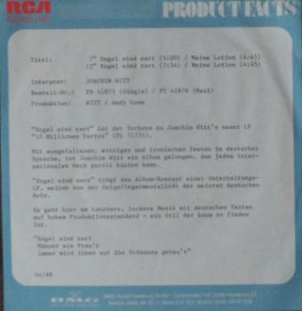 Witt, Joachim - Engel Sind Zart / Meine Lotion - 7"