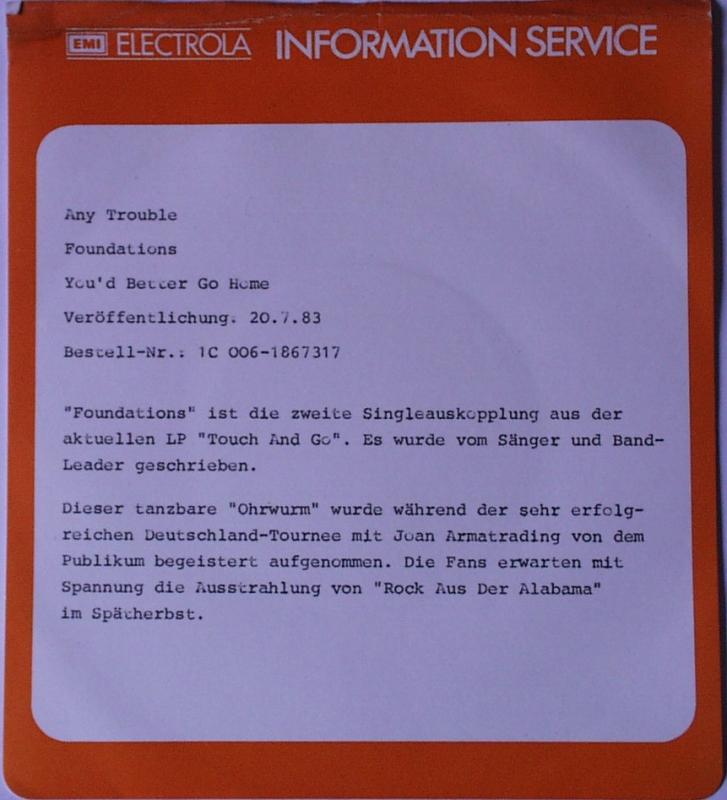 Any Trouble - Foundations / You'd Better Go Home - 7"