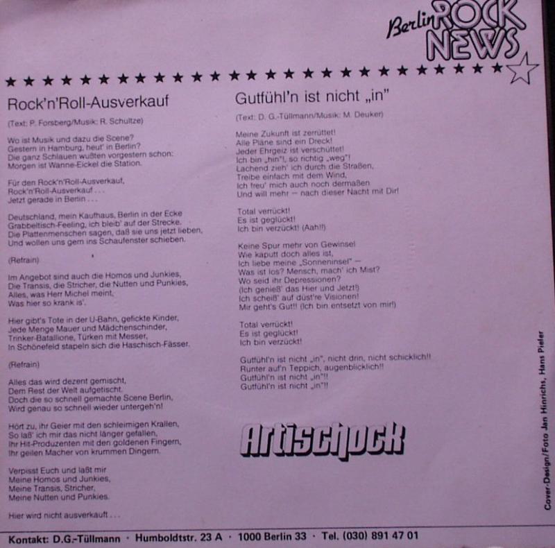 Artischock - Rock'n Roll Ausverkauf / Gutfühl'n Ist nicht -In- - 7"