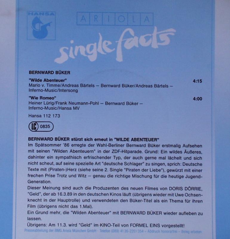Büker, Bernward - Wilde Abenteuer / Wie Romeo - 7"