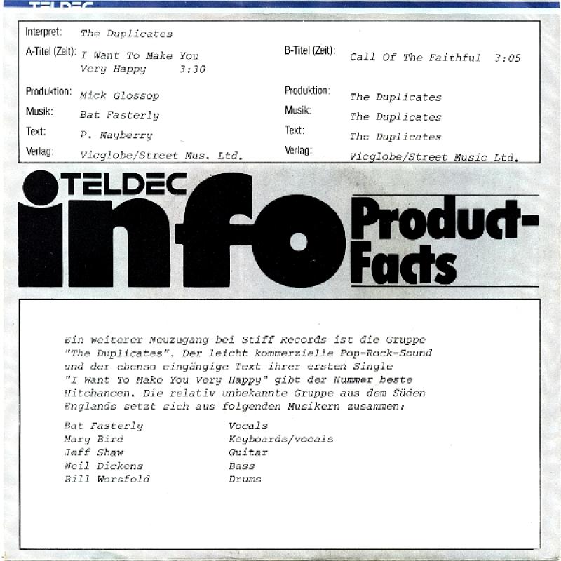 Duplicates, The - I Want To Make You Very Happy / Call Of The Faithful - 7"