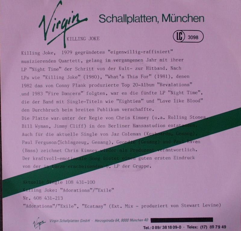 Killing Joke - Adorations / Exile  - 7"