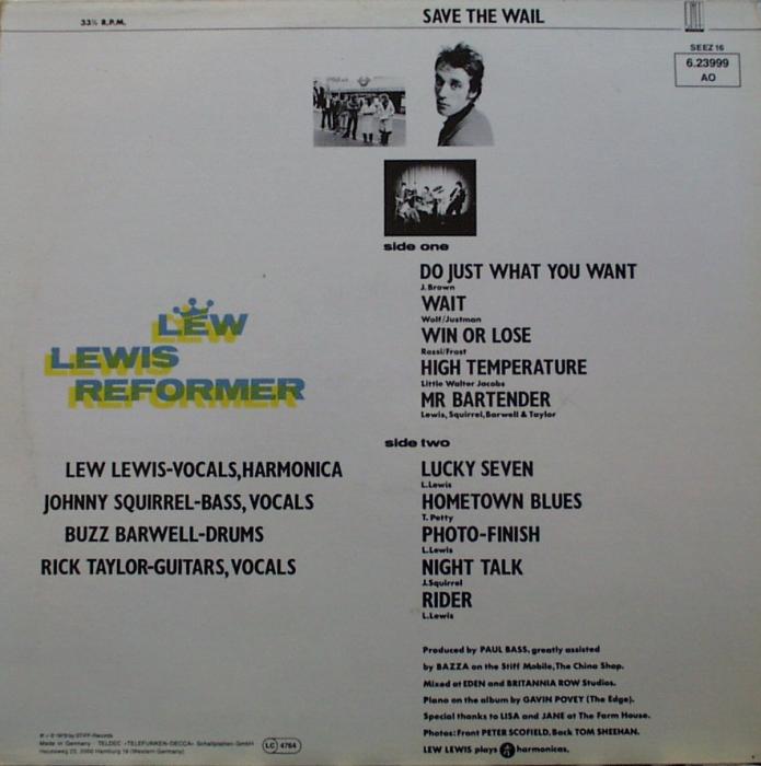 Lew Lewis Reformer - Save The Wall - LP
