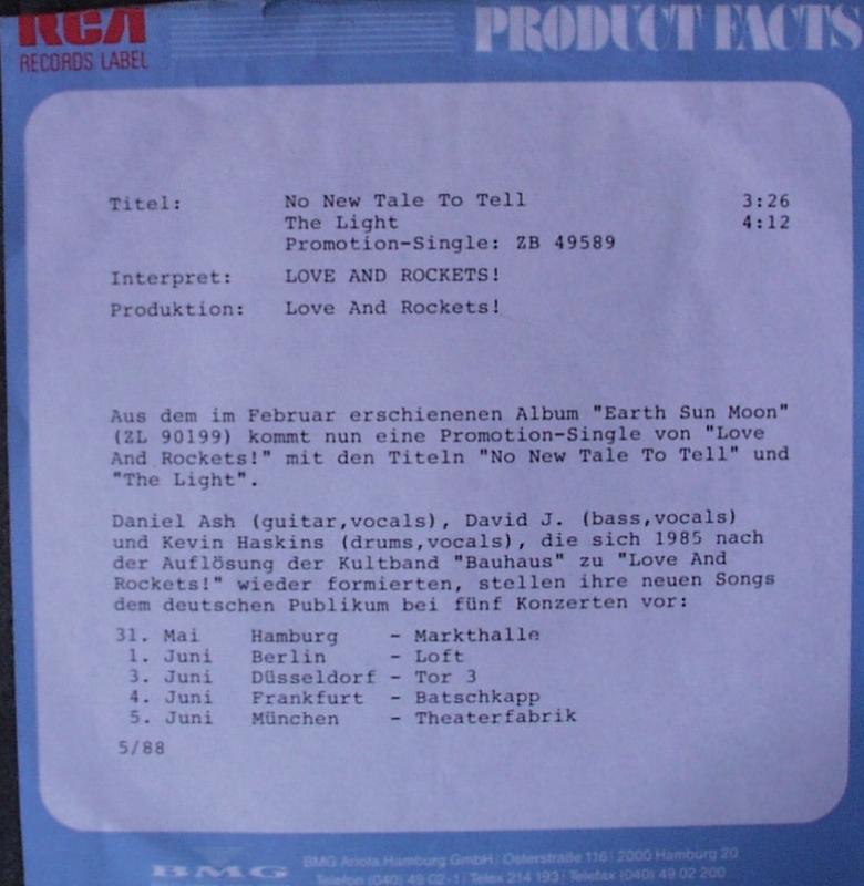 Love & Rockets  - No New Tale To Tell / The Light - 7"