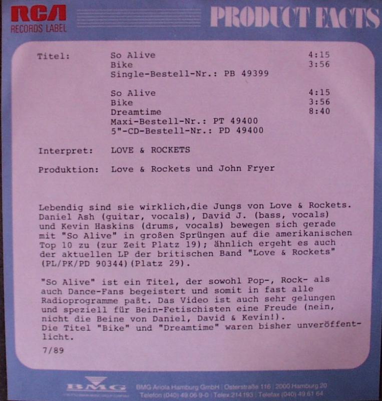 Love & Rockets  - So Alive / Bike - 7"