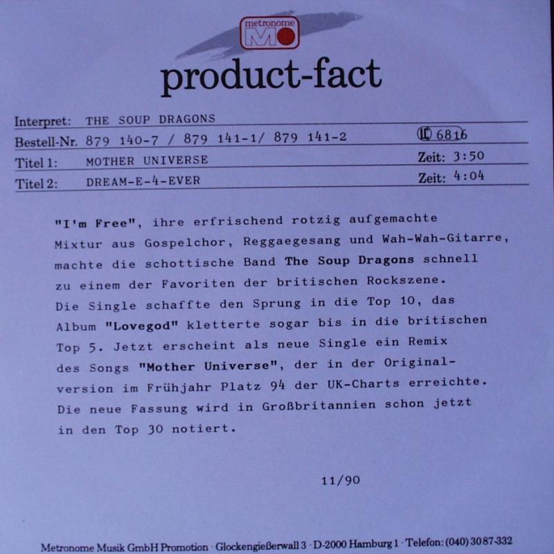 Soup Dragons, The - Mothers Universe / Dream-E-4-Ever - 7"