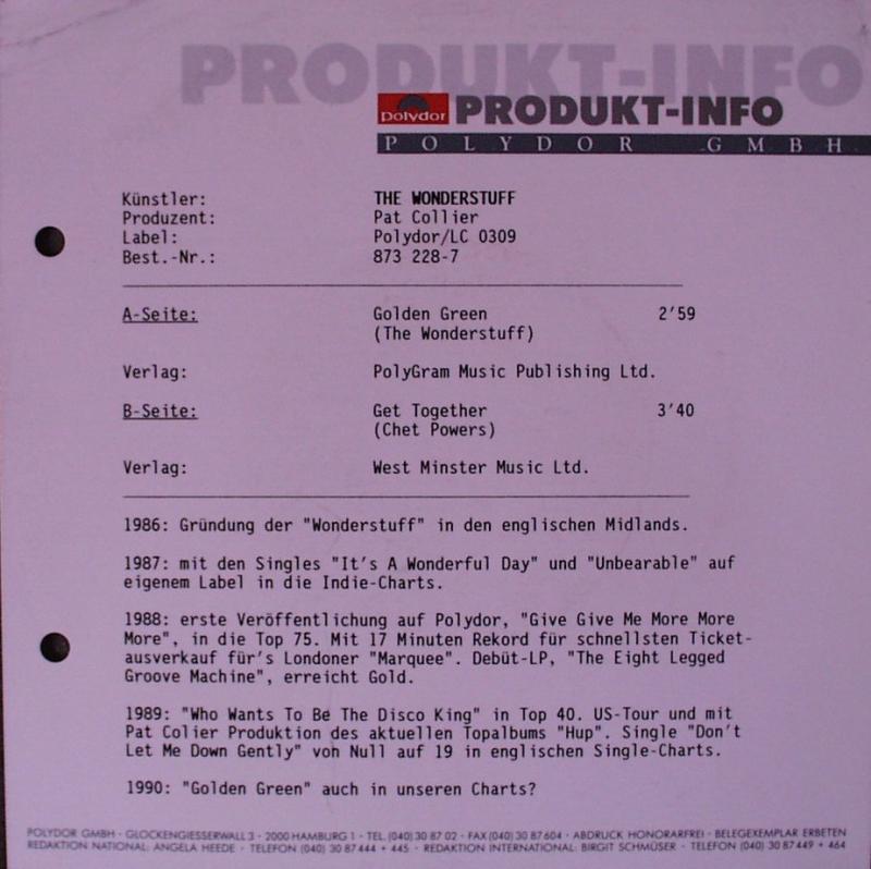 Wonder Stuff, The - Golden Green / Get Together - 7"