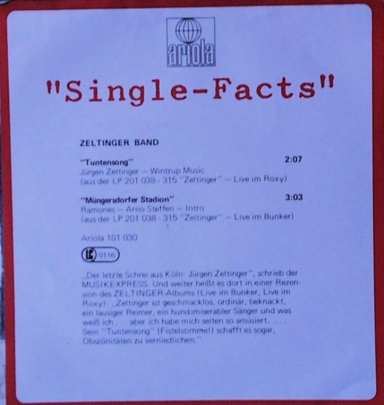 Zeltinger Band - Tuntensong / Müngersdorfer Stadion - 7"
